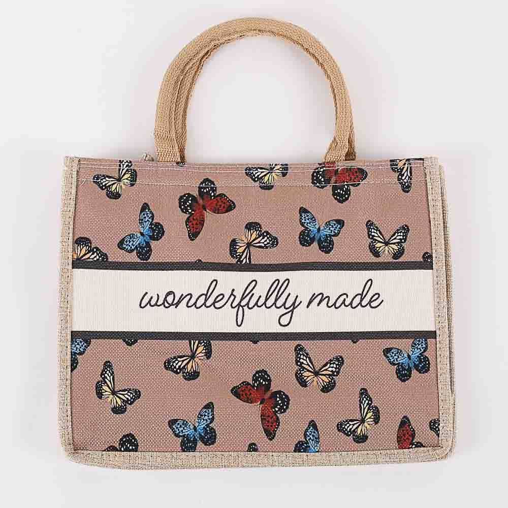 Woven Canvas Tote - Wonderfully Made - Butterflies