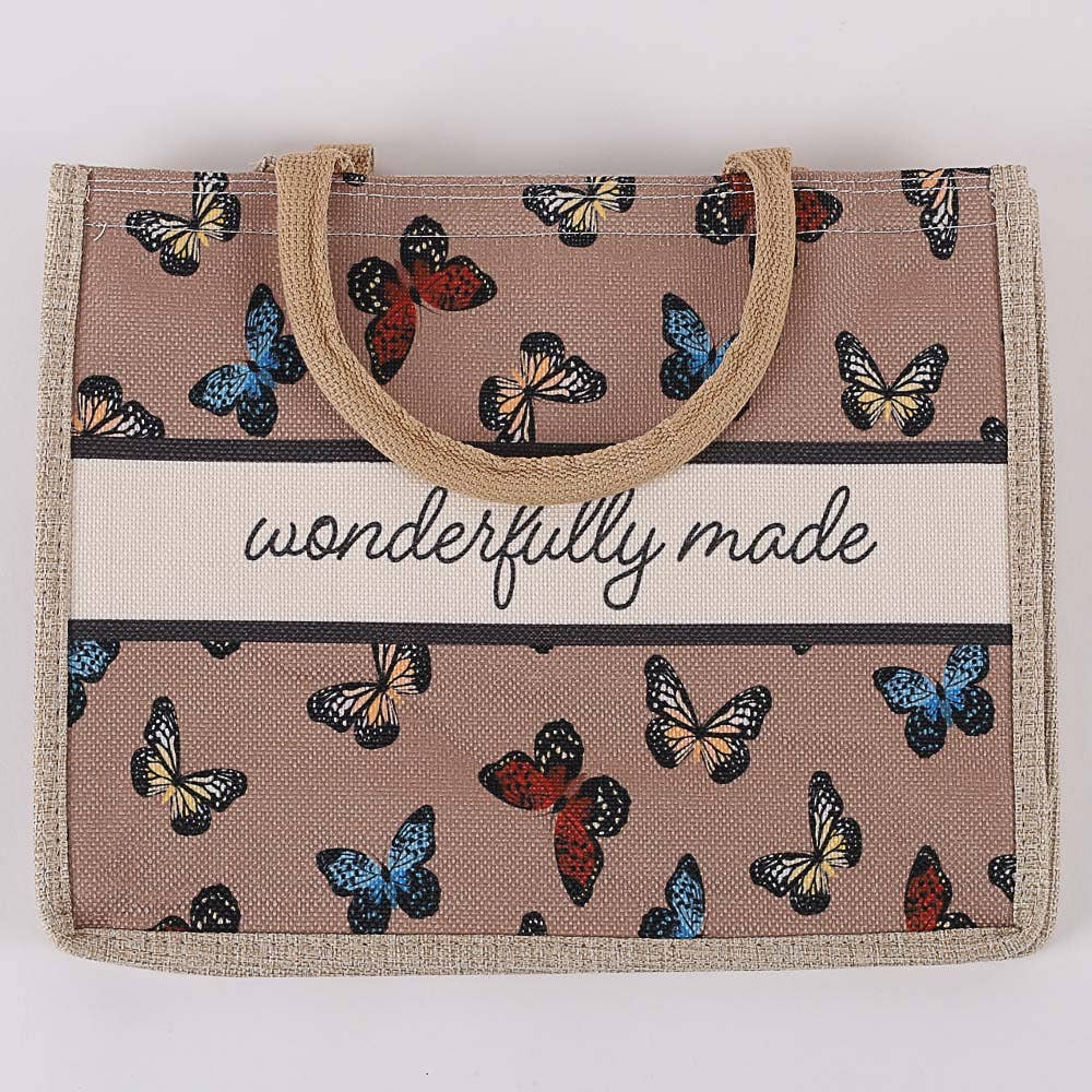 Woven Canvas Tote - Wonderfully Made - Butterflies